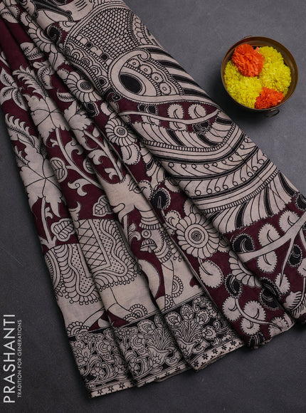 Wine & Beige Kalamkari Cotton Saree