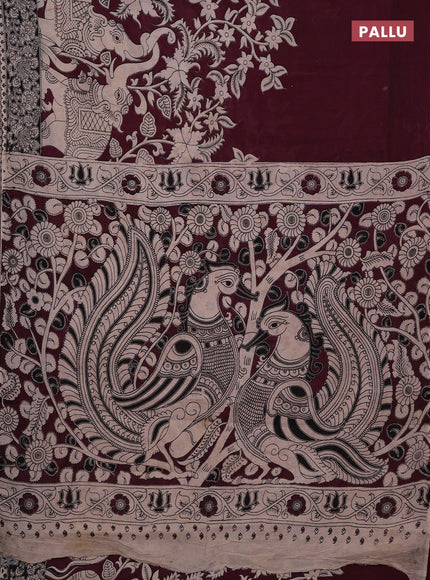 Wine & Beige Kalamkari Cotton Saree