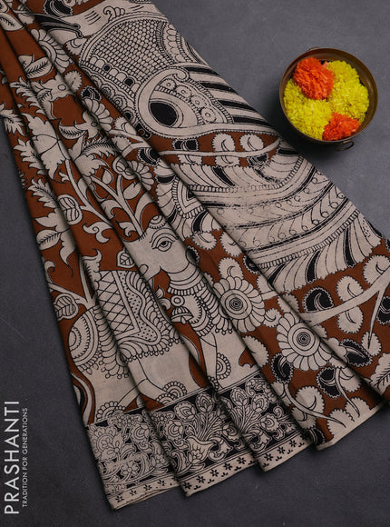 Brown & Beige Kalamkari Cotton Saree