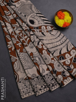 Brown & Beige Kalamkari Cotton Saree
