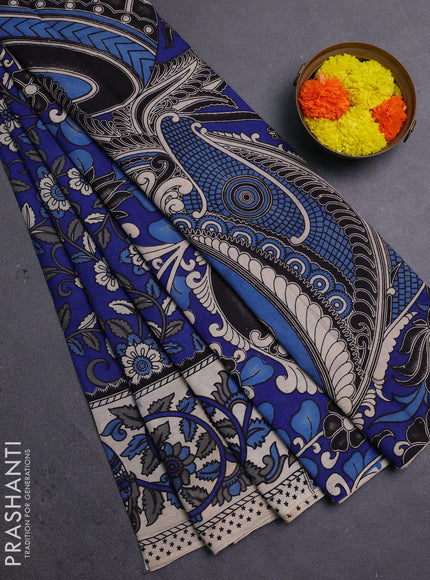 Blue & Beige Kalamkari Cotton Saree