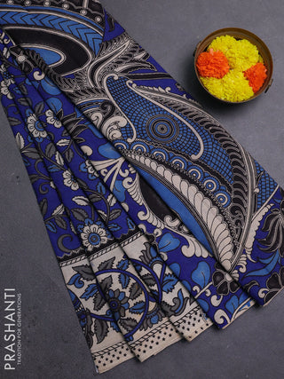 Blue & Beige Kalamkari Cotton Saree