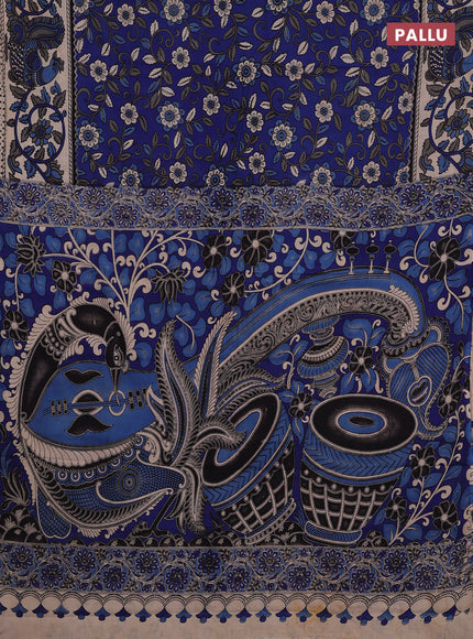Blue & Beige Kalamkari Cotton Saree