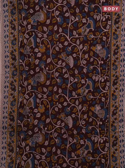 Coffee Brown & Mustard Yellow Kalamkari Cotton Saree