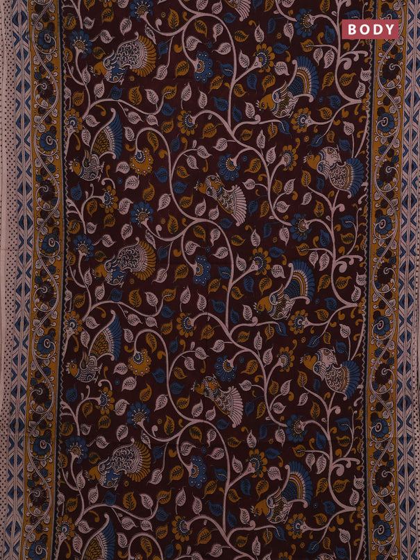 Coffee Brown & Mustard Yellow Kalamkari Cotton Saree