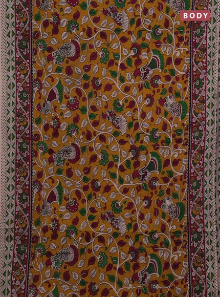 Mustard Yellow & Magenta Pink Kalamkari Cotton Saree