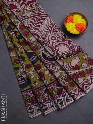 Green & Magenta Pink Kalamkari Cotton Saree