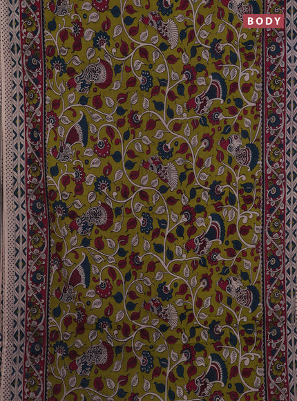 Green & Magenta Pink Kalamkari Cotton Saree