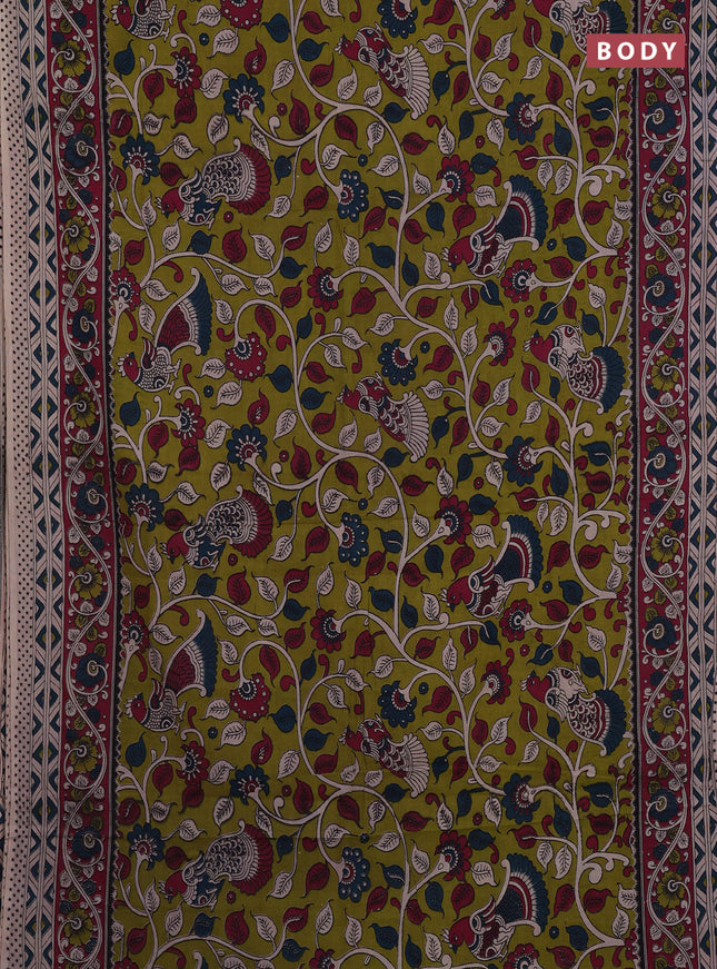 Green & Magenta Pink Kalamkari Cotton Saree