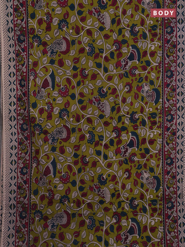 Green & Magenta Pink Kalamkari Cotton Saree