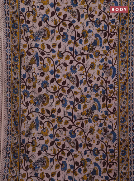 Beige & Mustard Yellow Kalamkari Cotton Saree