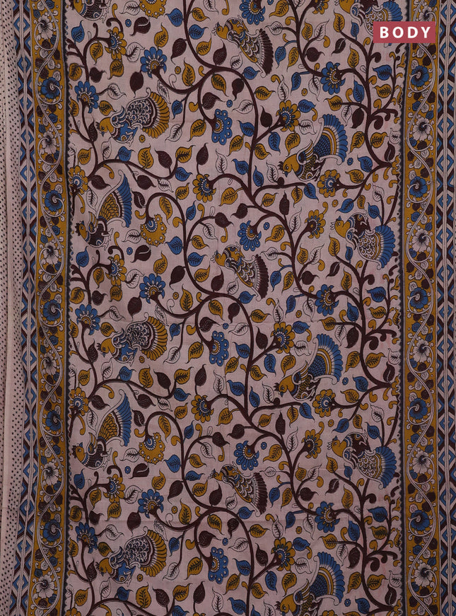 Beige & Mustard Yellow Kalamkari Cotton Saree