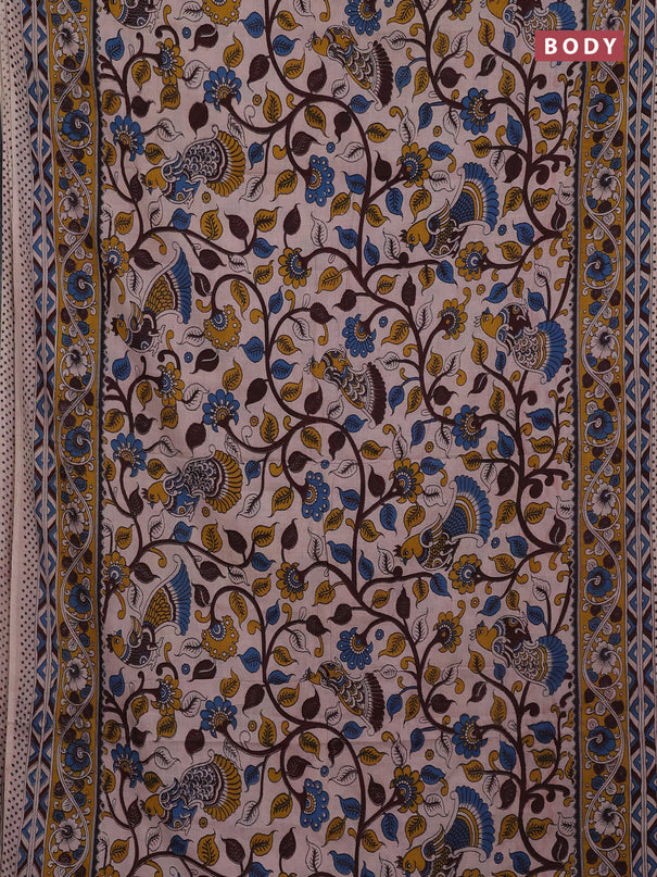 Beige & Mustard Yellow Kalamkari Cotton Saree