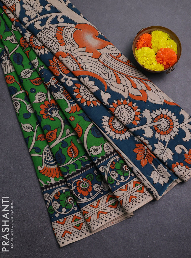 Green & Peacock Green Kalamkari Cotton Saree