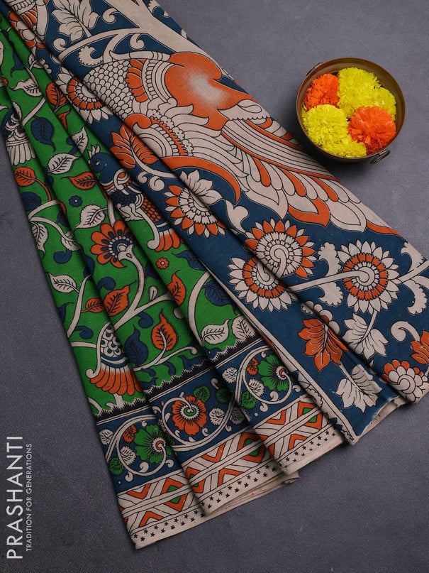 Green & Peacock Green Kalamkari Cotton Saree