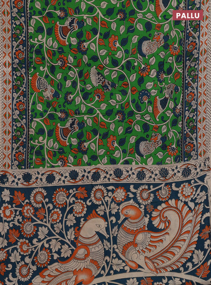Green & Peacock Green Kalamkari Cotton Saree
