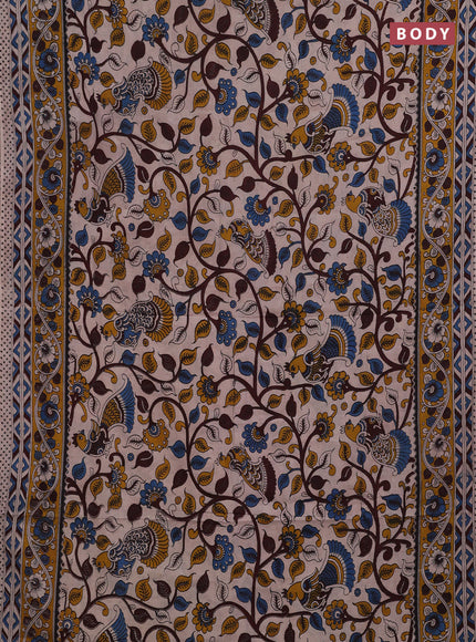 Beige & Mustard Yellow Kalamkari Cotton Saree
