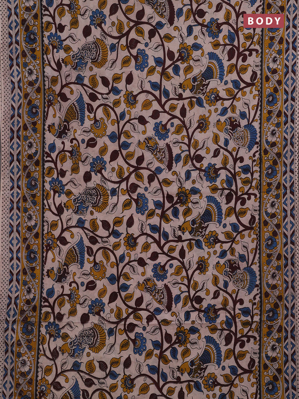Beige & Mustard Yellow Kalamkari Cotton Saree