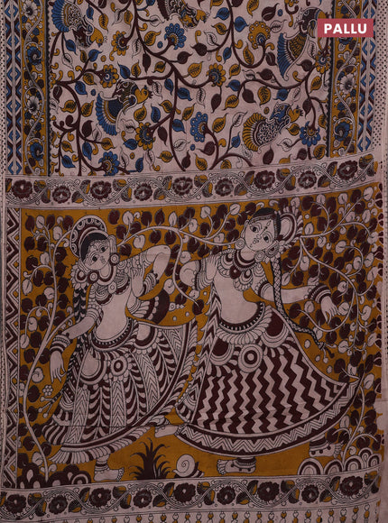 Beige & Mustard Yellow Kalamkari Cotton Saree