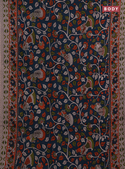 Peacock Green & Orange Kalamkari Cotton Saree