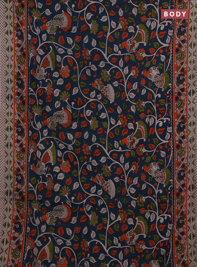 Peacock Green & Orange Kalamkari Cotton Saree