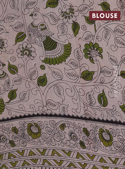 Peacock Green & Orange Kalamkari Cotton Saree