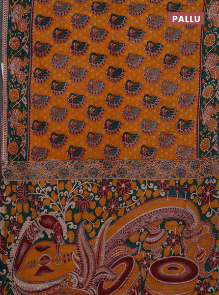Yellow & Teal Green Kalamkari Cotton Saree