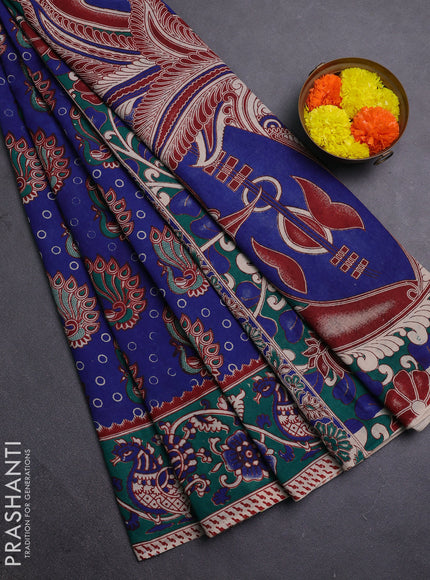 Blue & Teal Green Kalamkari Cotton Saree
