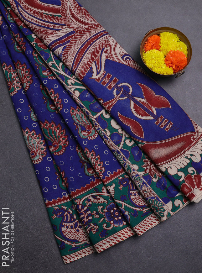 Blue & Teal Green Kalamkari Cotton Saree