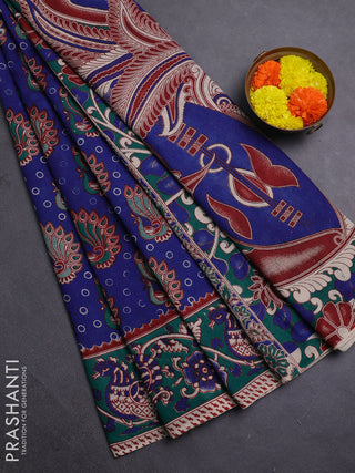 Blue & Teal Green Kalamkari Cotton Saree