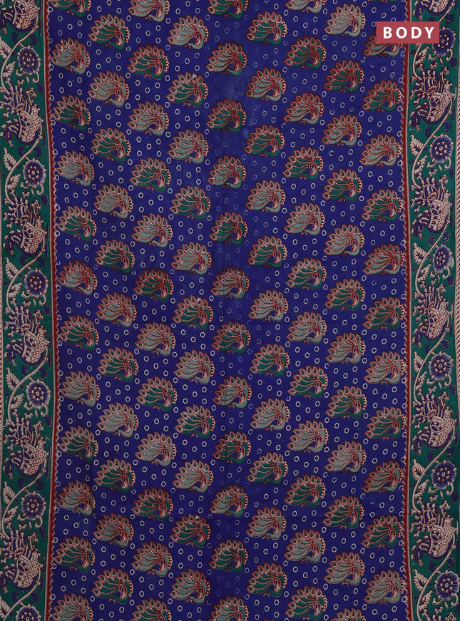 Blue & Teal Green Kalamkari Cotton Saree