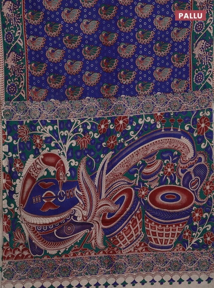 Blue & Teal Green Kalamkari Cotton Saree