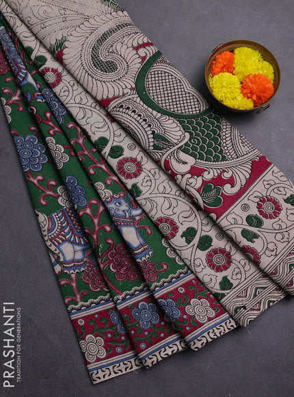 Green & Magenta Pink Kalamkari Cotton Saree