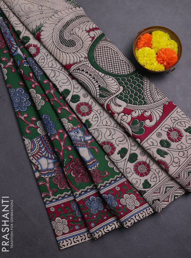 Green & Magenta Pink Kalamkari Cotton Saree
