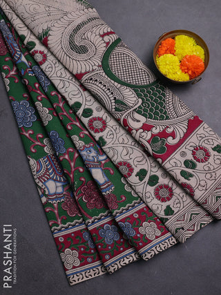 Green & Magenta Pink Kalamkari Cotton Saree