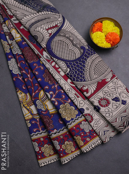 Blue & Magenta Pink Kalamkari Cotton Saree