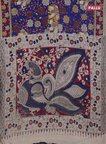 Blue & Magenta Pink Kalamkari Cotton Saree
