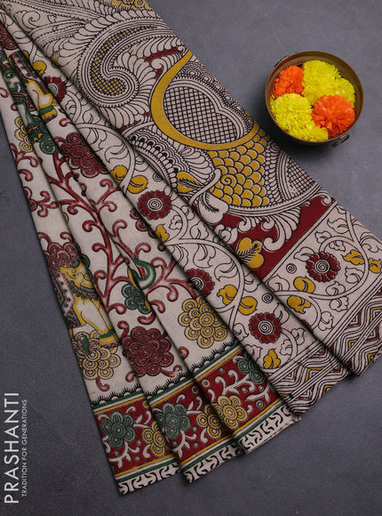 Beige & Maroon Kalamkari Cotton Saree