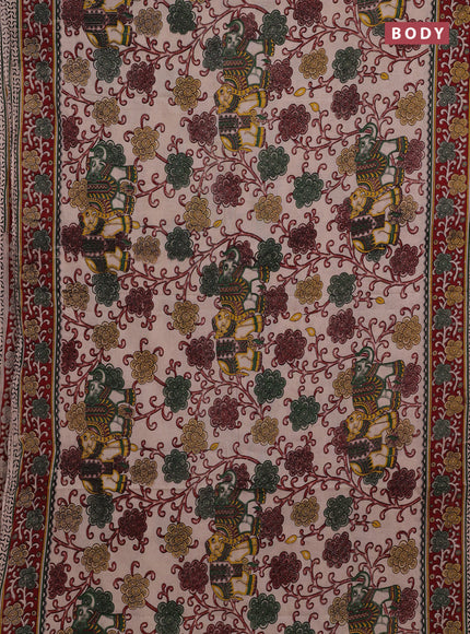 Beige & Maroon Kalamkari Cotton Saree