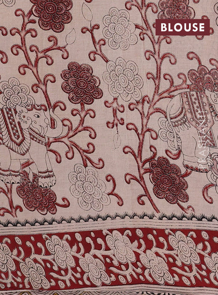 Beige & Maroon Kalamkari Cotton Saree