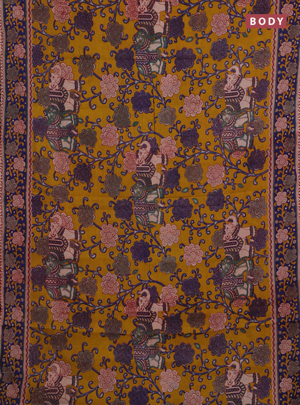 Mustard Yellow & Blue Kalamkari Cotton Saree