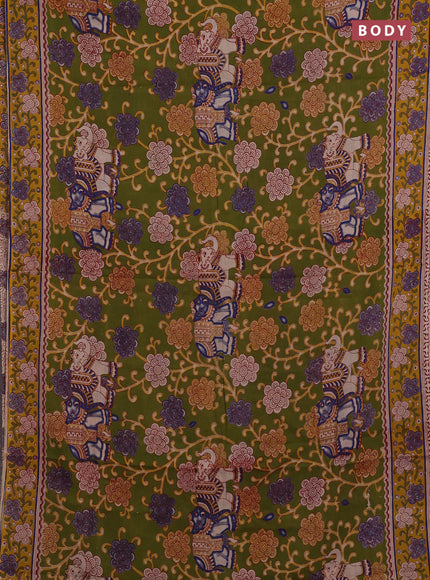 Mehendi Green & Yellow Kalamkari Cotton Saree
