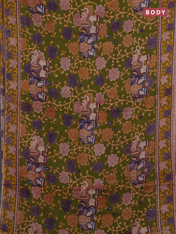 Mehendi Green & Yellow Kalamkari Cotton Saree