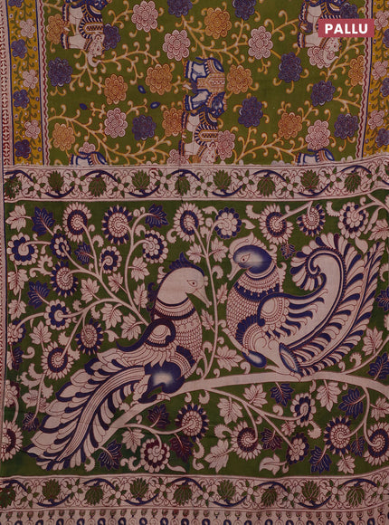 Mehendi Green & Yellow Kalamkari Cotton Saree
