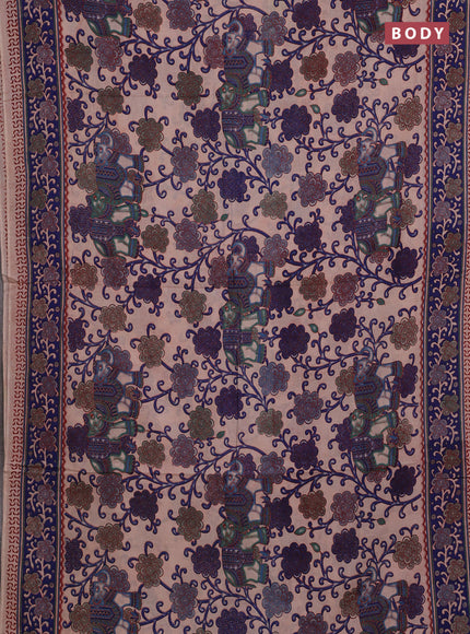 Beige & Blue Kalamkari Cotton Saree