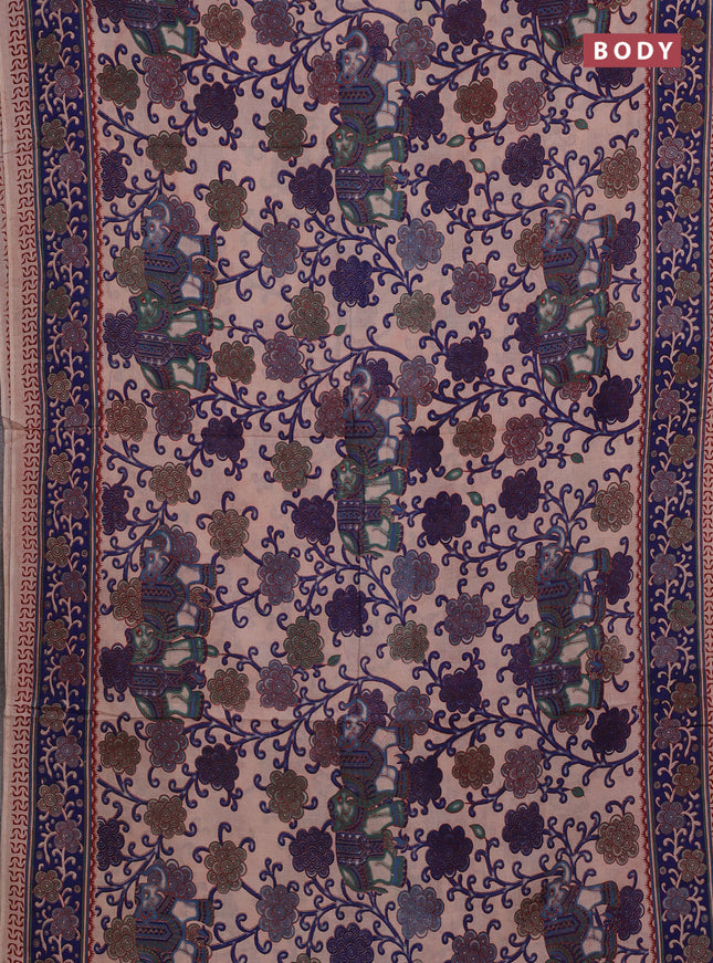 Beige & Blue Kalamkari Cotton Saree