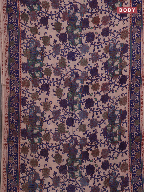 Beige & Blue Kalamkari Cotton Saree