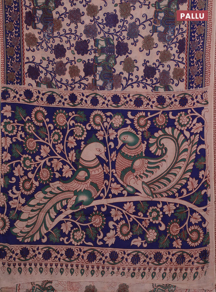 Beige & Blue Kalamkari Cotton Saree