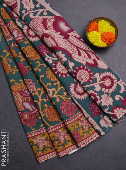 Green & Mustard Yellow Kalamkari Cotton Saree