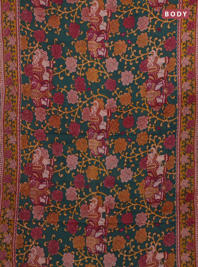 Green & Mustard Yellow Kalamkari Cotton Saree